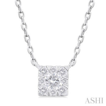 1/10 Ctw Lovebright Petite Square Shape Round Cut Diamond Fashion Pendant With Chain in 10K White Gold